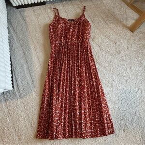 Shein Women’s Spaghetti Strap Floral Pleated Midi Dress Orange Spring Medium